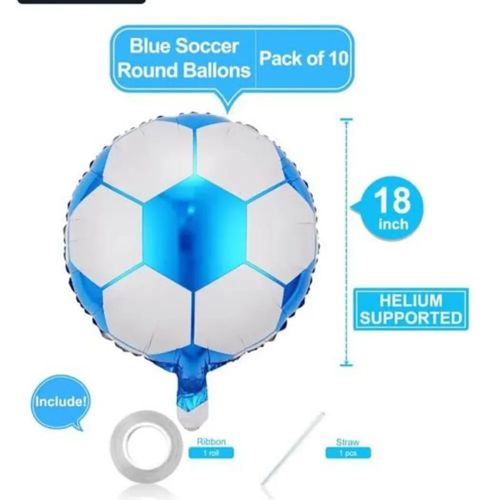 10 Pack 18 Inch Blue Soccer Foil Balloons
